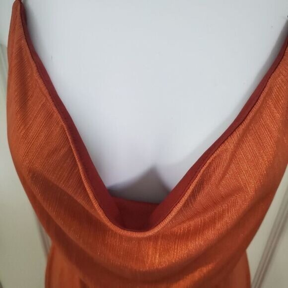 Y2K Copper Metallic Dress M Cowl Neck Mini Strappy Open Back Festival Going Out - Picture 9 of 9